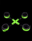 Ouch! Glow in the Dark - Hand & Ankle Cuffs with Hogtie - Green