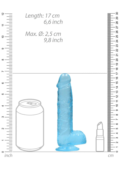 Realrock Crystal Clear - 6&quot; / 15 cm Realistic Dildo with Balls - Blue