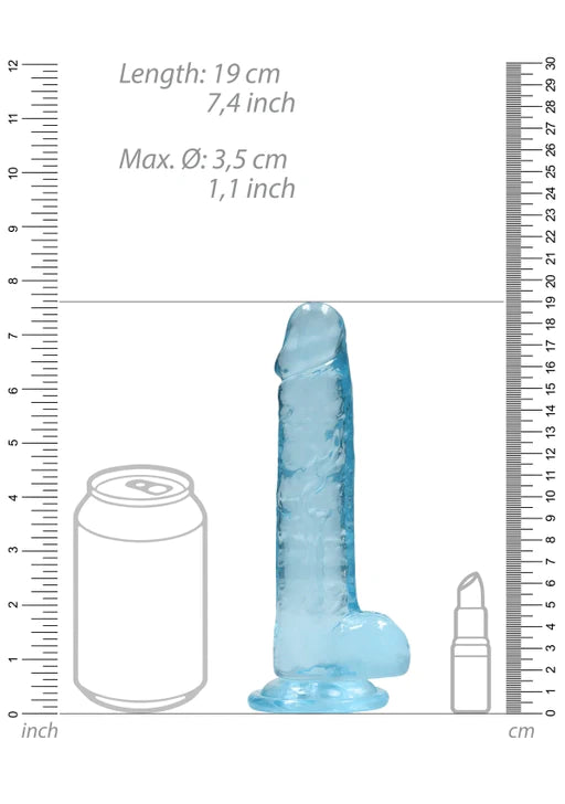 Realrock Crystal Clear - 7&quot; Realistic Dildo With Balls - Blue