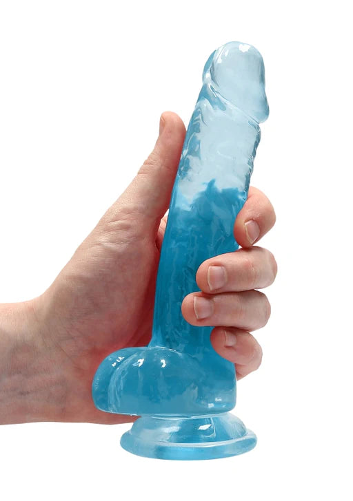 Realrock Crystal Clear - 7&quot; Realistic Dildo With Balls - Blue