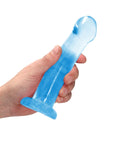 Realrock Crystal Clear - Non Realistic Dildo With Suction Cup 6.7'' / 17cm - Blue