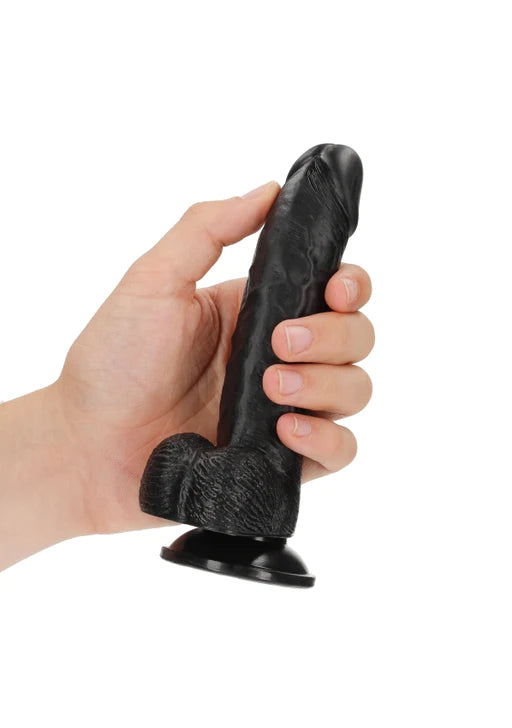 Realrock - Curved Realistic Dildo with Balls and Suction Cup 6''/ 15.5 cm - Black - K. P.