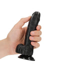 Realrock - Curved Realistic Dildo with Balls and Suction Cup 6''/ 15.5 cm - Black - K. P.