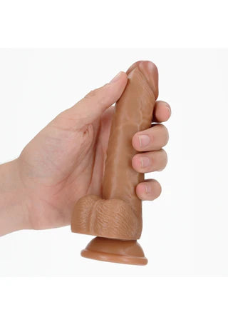 Realrock - Curved Realistic Dildo with Balls and Suction Cup 6''/ 15.5 cm - Tan - K. P.