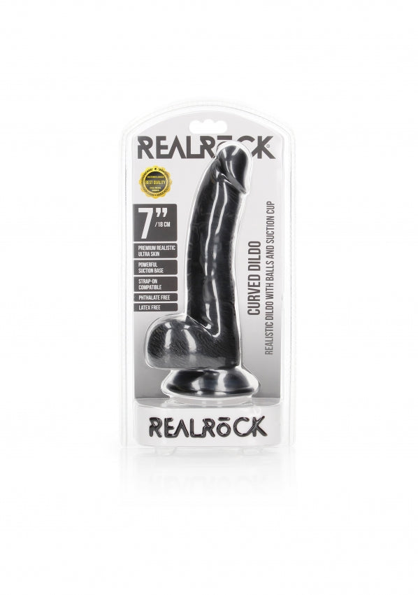 RealRock - Curved Realistic Dildo with Balls and Suction Cup 7" - Black - K. P.