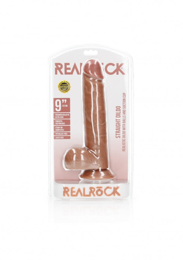 RealRock - Straight Realistic Dildo with Balls and Suction Cup 9'' - Tan - K. P.