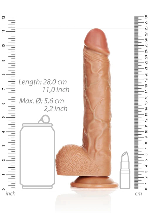 Realrock - Straight Realistic Dildo with Balls and Suction Cup 10&#39;&#39;/ 25.5 cm - Tan