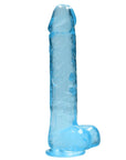 Realrock Crystal Clear - Realistic Dildo With Balls 10" / 25.4 cm - Blue