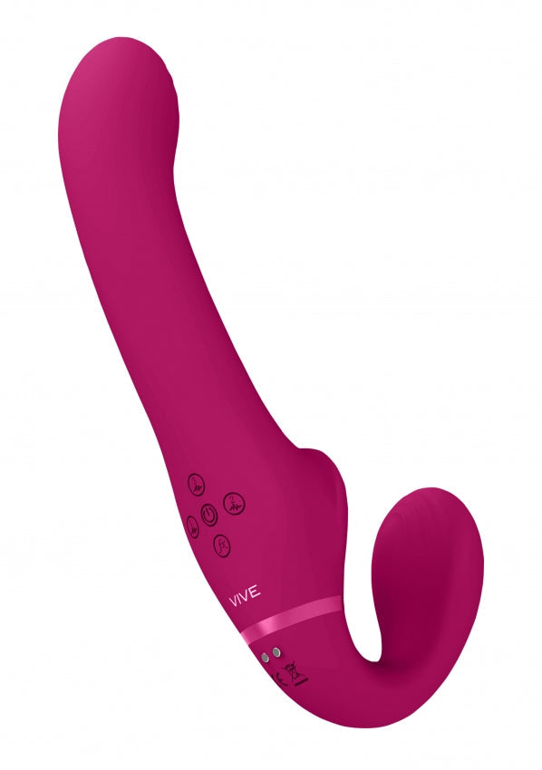 VIVE Dual Vibrating &amp; Air Wave Tickler Strapless Strap-On - Ai - Pink