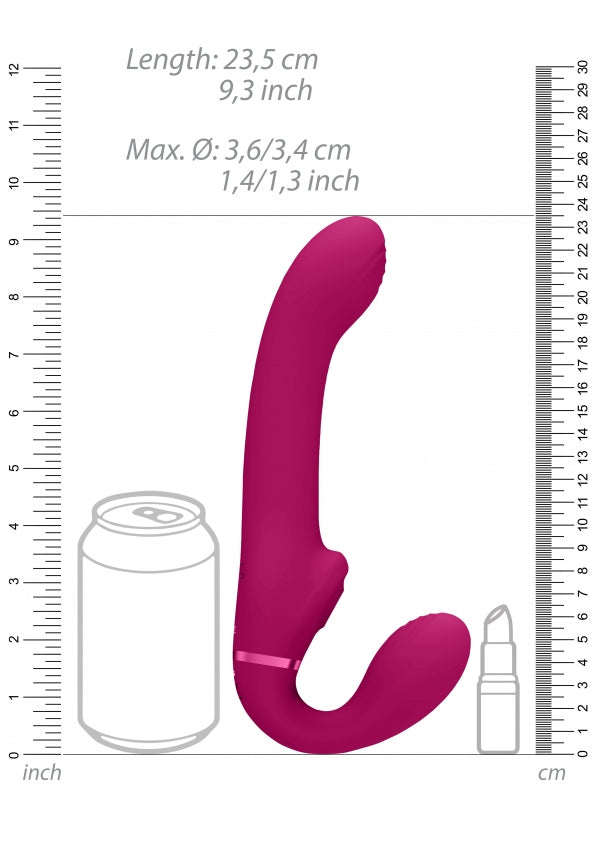 VIVE Dual Vibrating &amp; Air Wave Tickler Strapless Strap-On - Ai - Pink