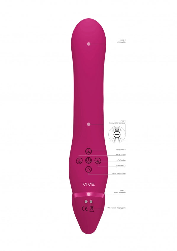 VIVE Dual Vibrating &amp; Air Wave Tickler Strapless Strap-On - Ai - Pink