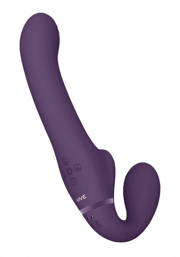 VIVE Dual Vibrating &amp; Air Wave Tickler Strapless Strap-On - Ai - Purple