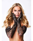 BACI White Label Flower Lace Opera Gloves - Black
