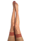 Kixies CLAUDIA Large Diamond Red Fishnet Thigh Highs