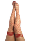 Kixies CLAUDIA Large Diamond Red Fishnet Thigh Highs