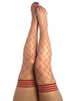 Kixies CLAUDIA Large Diamond Red Fishnet Thigh Highs
