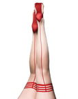 Kixies WHITNEY Nude/Red Seam Thigh Highs