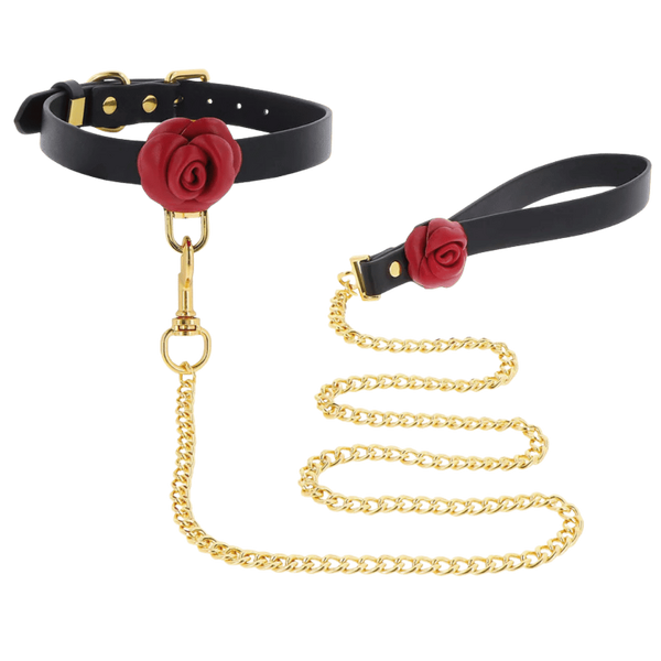 Wild Roses Collar & Leash - Black/Red/Gold
