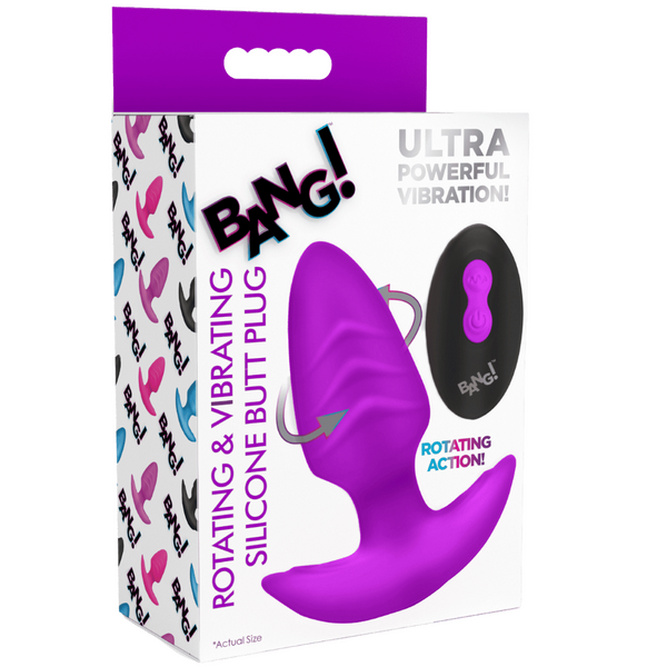 Bang! - Rotating & Vibrating Silicone Butt Plug with Remote - Purple - K. P.