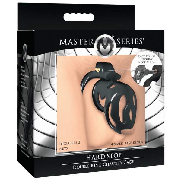 The Master Series - Hard Stop Double Ring Chastity Cage - Black - K. P.