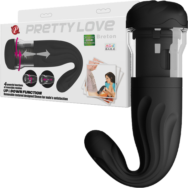 Rotating & Thrusting Masturbator - Rechargeable Breton - Black - K. P.