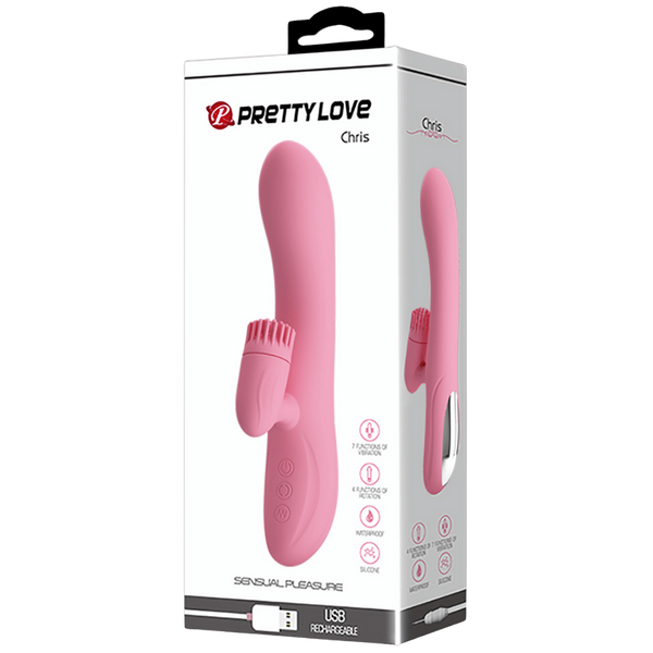 Rechargeable Chris Rotating Tongue Rabbit Vibrator - Pink