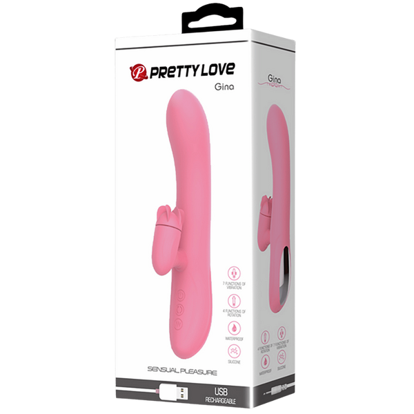 Rechargeable Gina Rotating Tongue Rabbit Vibrator - Pink