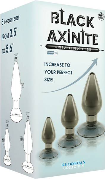 Black Axinite - 3 In 1 Anal Plug Kit Set - Multiple Colours - K. P.