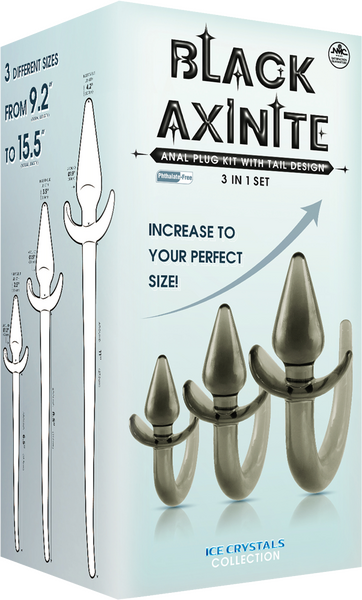 Black Axinite - 3 In 1 Anal Plug Kit with Tail - Multiple Colours - K. P.