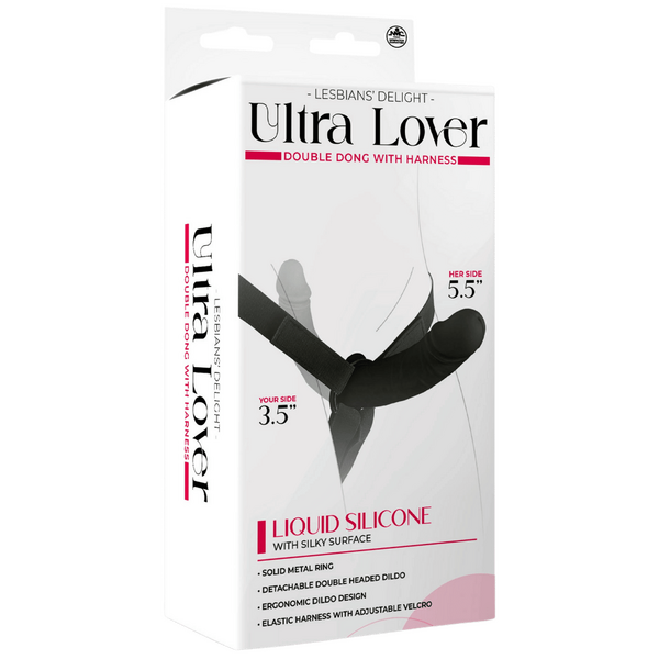 Ultra Lover - Double Dong with Harness - Black - K. P.