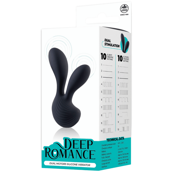 Deep Romance - Dual Motors Silicone Vibrator - Black - K. P.