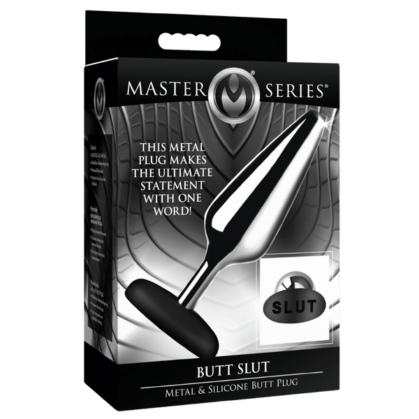 The Master Series - Butt Slut Metal & Silicone Butt Plug - Silver/Black - K. P.