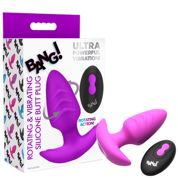 Bang! - Rotating & Vibrating Silicone Butt Plug with Remote - Purple - K. P.