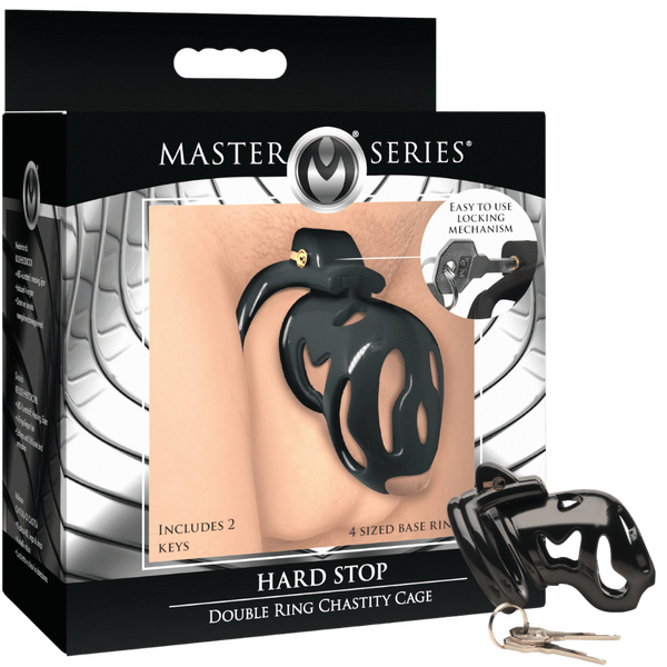 The Master Series - Hard Stop Double Ring Chastity Cage - Black - K. P.