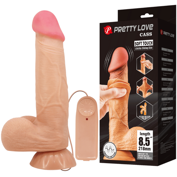 Sliding Skin Series Vibrating 8.5" Dildo - Flesh - K. P.