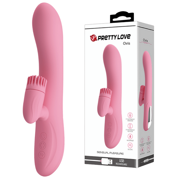 Rechargeable Chris Rotating Tongue Rabbit Vibrator - Pink