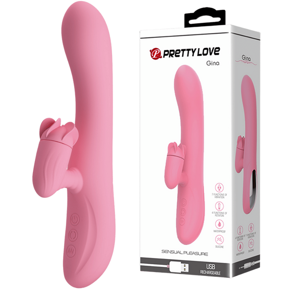 Rechargeable Gina Rotating Tongue Rabbit Vibrator - Pink