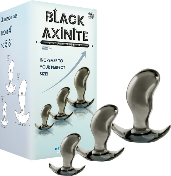 Black Axinite - 3 In 1 Anal Plug Kit Set - Multiple Colours - K. P.