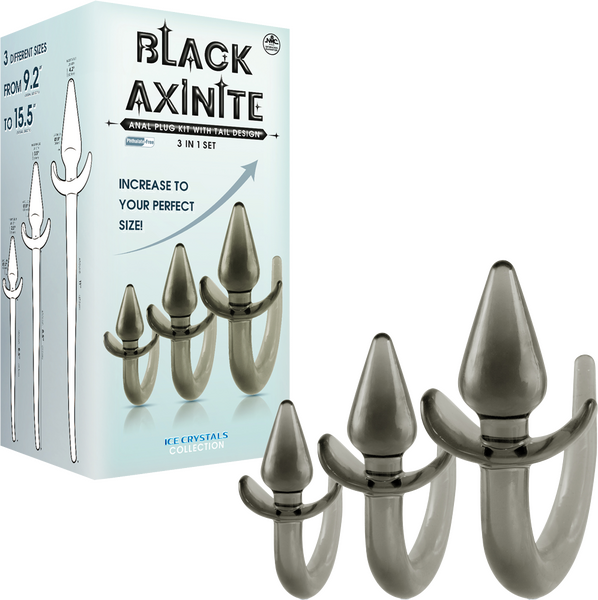 Black Axinite - 3 In 1 Anal Plug Kit with Tail - Multiple Colours - K. P.