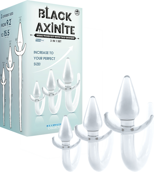 Black Axinite - 3 In 1 Anal Plug Kit with Tail - Multiple Colours - K. P.