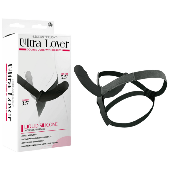 Ultra Lover - Double Dong with Harness - Black - K. P.