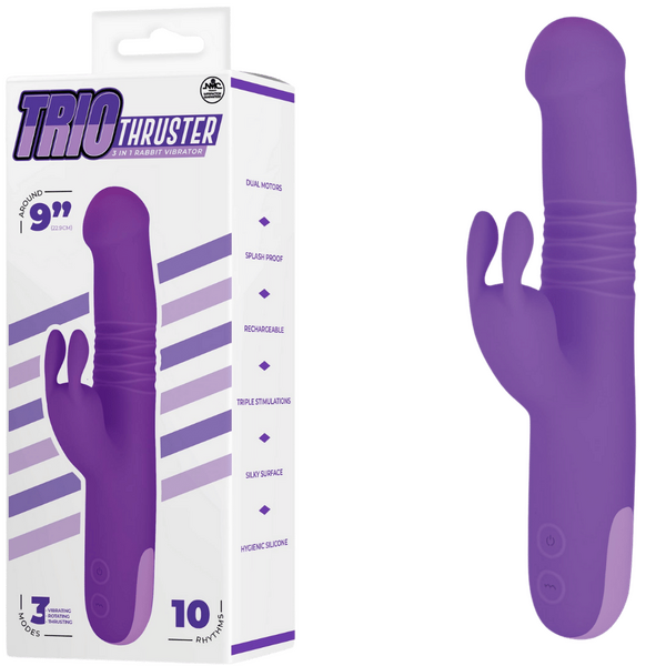 Trio Thruster - 3 in 1 Thrusting Rabbit Vibrator - Multiple Colours - K. P.