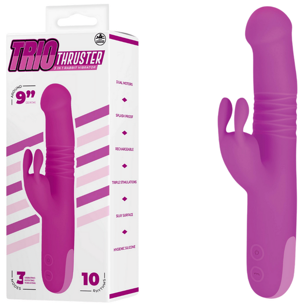 Trio Thruster - 3 in 1 Thrusting Rabbit Vibrator - Multiple Colours - K. P.