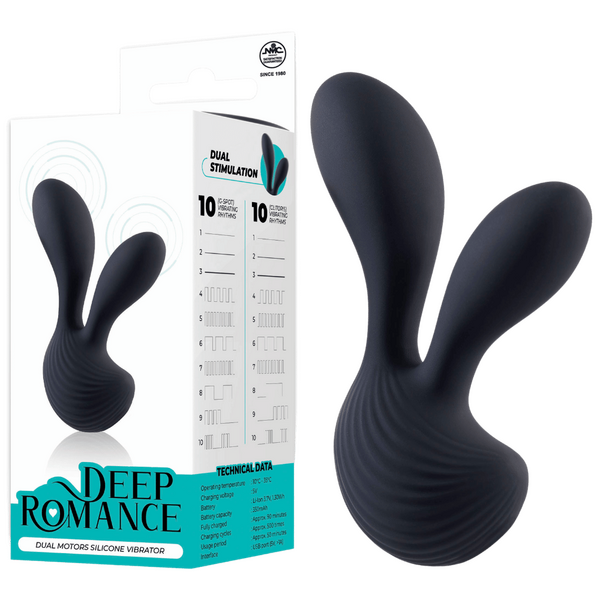 Deep Romance - Dual Motors Silicone Vibrator - Black - K. P.