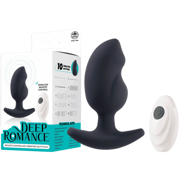 Deep Romance - Remote Controlled Vibrating Butt Plug - Black - K. P.