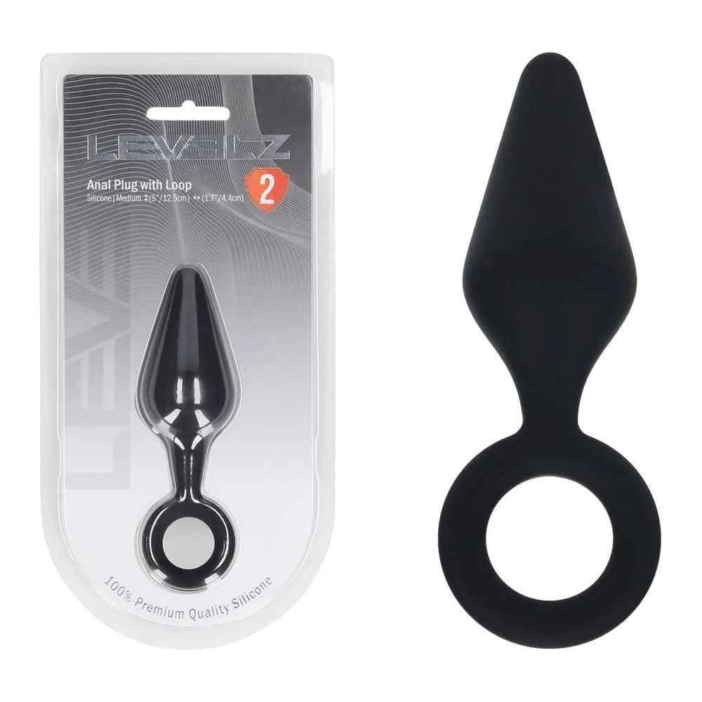LEVELZ Silicone Anal Plug with Loop - Medium - Black