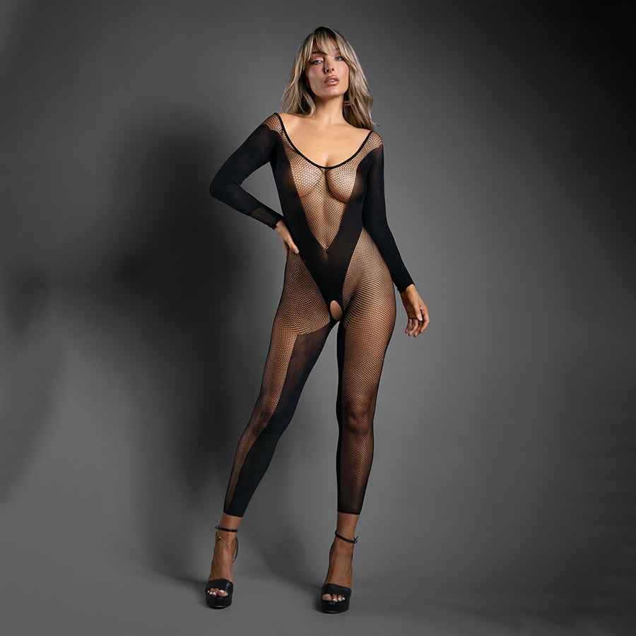 SHEER PREMONITION Crotchless Bodystocking - Black