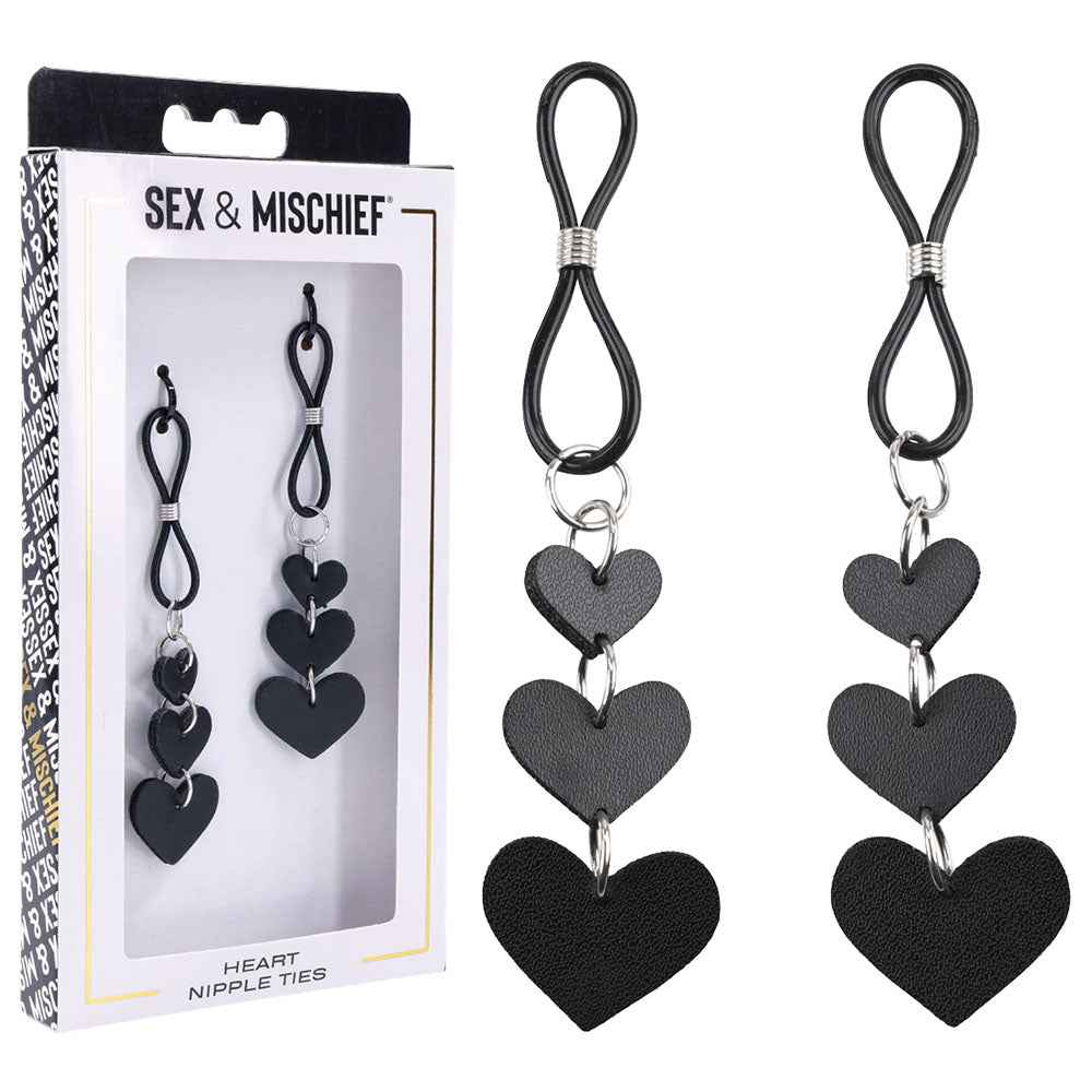 Sex & Mischief Heart Nipple Ties - Black