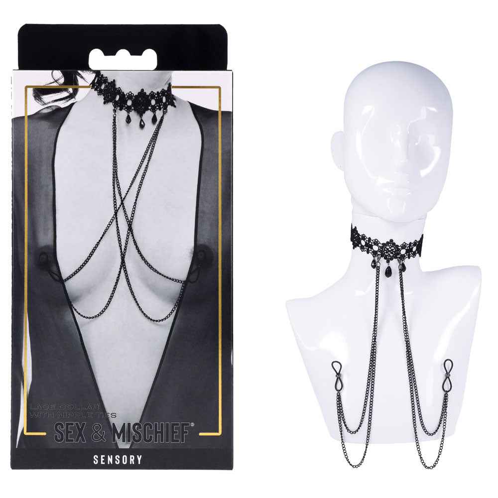 Sex & Mischief Lace Collar with Nipple Ties