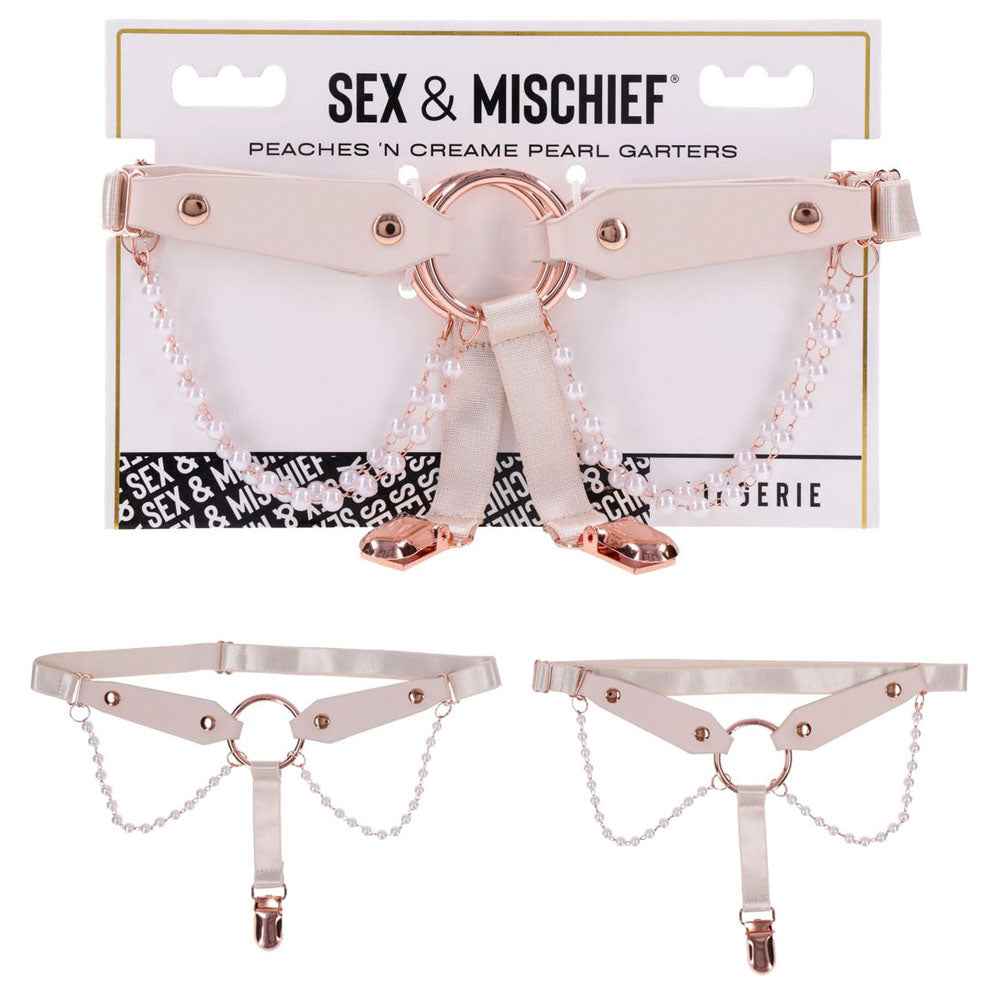Sex & Mischief Peaches n CreaMe Pearl Garters - Peach/Rose Gold
